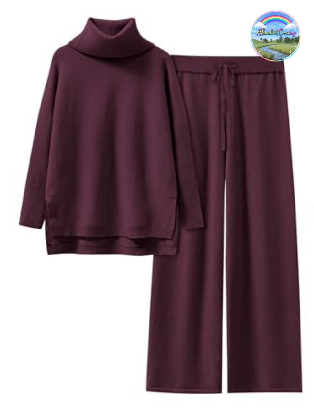 Oversized Turtleneck Sweater Set Wide Leg Pants 2 Piece Lounge Set